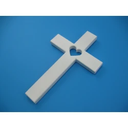 Krzyż drewniany z sercem biały 25 cm